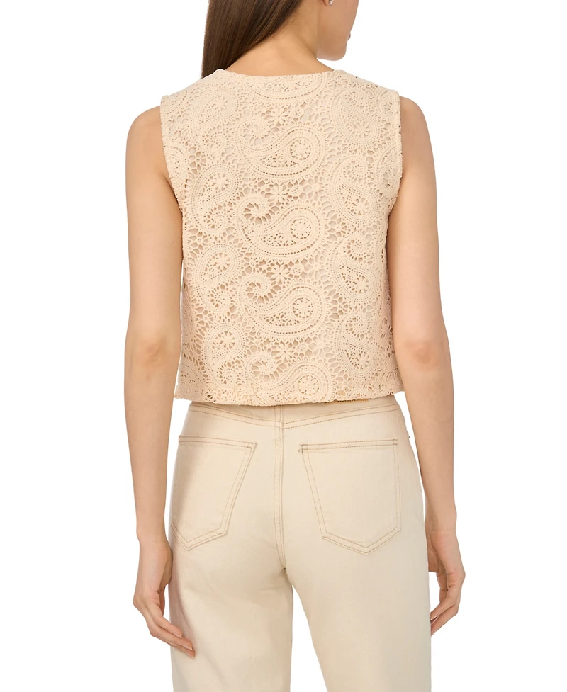 CeCe Women's Front-Button Crewneck Vest Top
