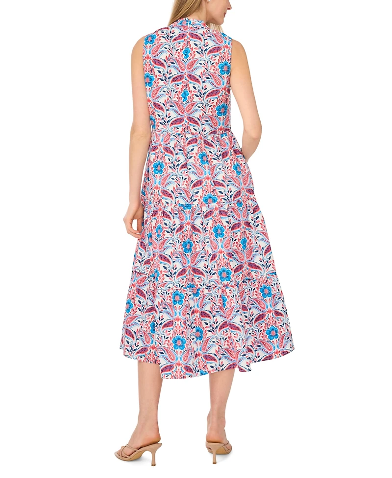 CeCe Women's Printed Collared V-Neck Sleeveless Dress
