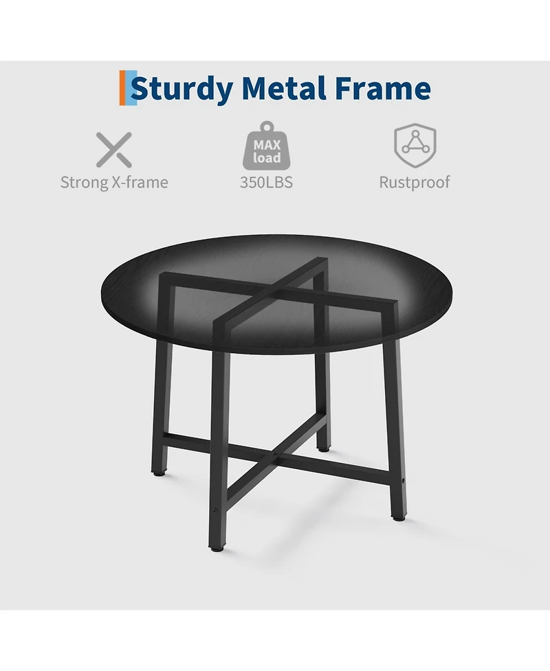 homfan Round Dining Table for 2-4, Wood-Grain Circle Kitchen with Iron Frame, 31.5 or 47.2 Inch, No Chairs