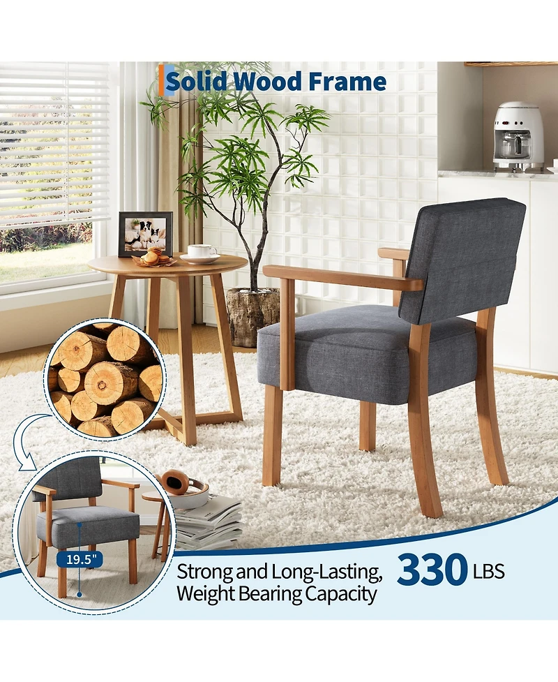 homfan Mid-Century Modern Dining Accent Chair – Sturdy Wood Frame Pu Leather or Linen Upholstery Vertical Stripes Button Tufting