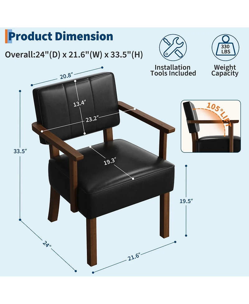 homfan Mid-Century Modern Dining Accent Chair – Sturdy Wood Frame Pu Leather or Linen Upholstery Vertical Stripes Button Tufting