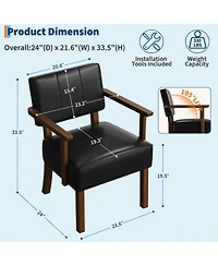 homfan Mid-Century Modern Dining Accent Chair – Sturdy Wood Frame Pu Leather or Linen Upholstery Vertical Stripes Button Tufting