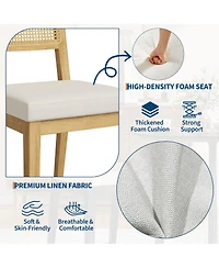 homfan Modern Armless Rattan Dining Chairs, Set of 4 - Upholstered Linen Seat, Sturdy Wood Frame, Breathable Rattan Backrest