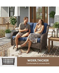 Pocassy 2-Person Wicker Outdoor Patio Glider Couch with Deep Seating and Cushions, Suitable for Porch Deck Balcony