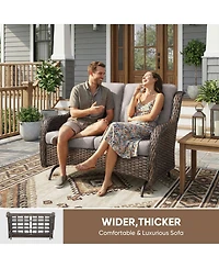 Pocassy 2-Person Wicker Outdoor Patio Glider Couch with Deep Seating and Cushions, Suitable for Porch Deck Balcony
