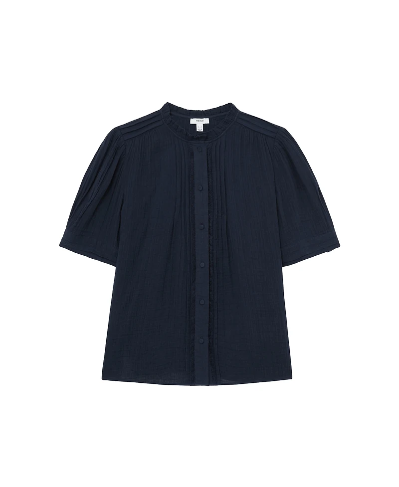 Reiss Women's Cotton Cheesecloth Frill-Neck Top