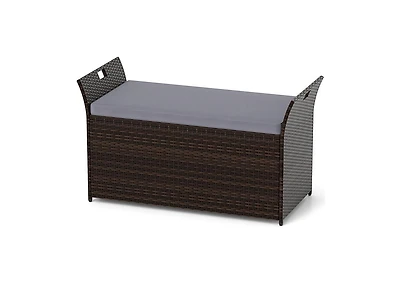 Lucky One Outdoor Storage Bench with Pe Rattan Wicker Cushion and Side Handles