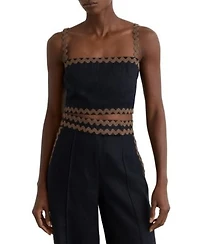 Reiss Womens Linen Wave Trim Cropped Cami Top Womens Linen Wave Trim Wide Leg Trousers