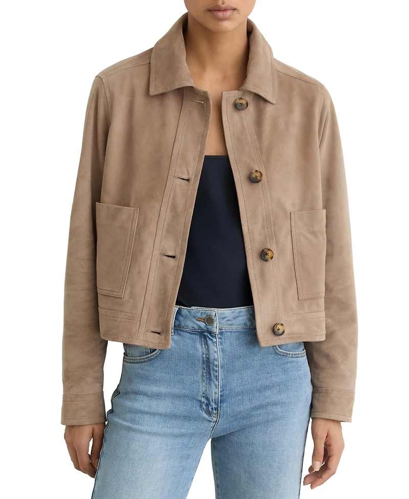 Reiss Women's Suede Cropped Trucker Jacket