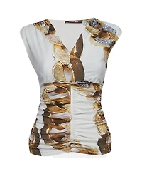 Pre-Owned Roberto Cavalli Women's Printed Jersey Ruche Top