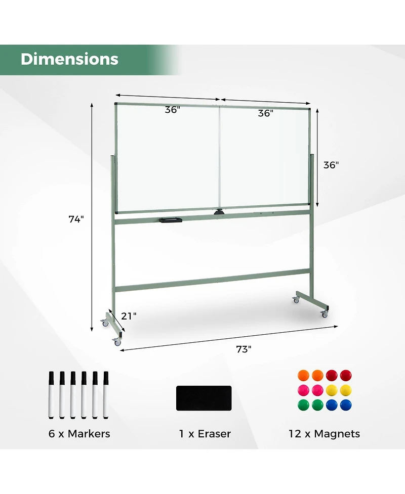 Sugift Rolling Double-Sided Magnetic Whiteboard on Wheels with Stand and Aluminum Alloy Frame