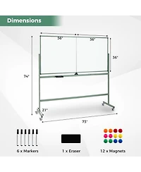 Sugift Rolling Double-Sided Magnetic Whiteboard on Wheels with Stand and Aluminum Alloy Frame