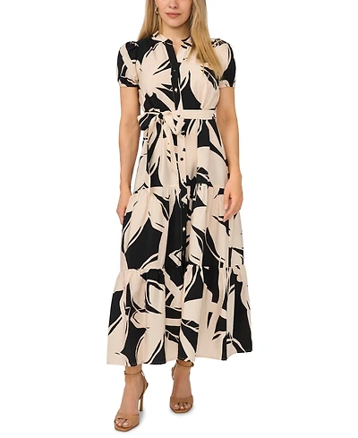 Msk Women's Short Sleeve Belted Maxi Dress