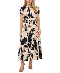 Msk Women's Short Sleeve Belted Maxi Dress