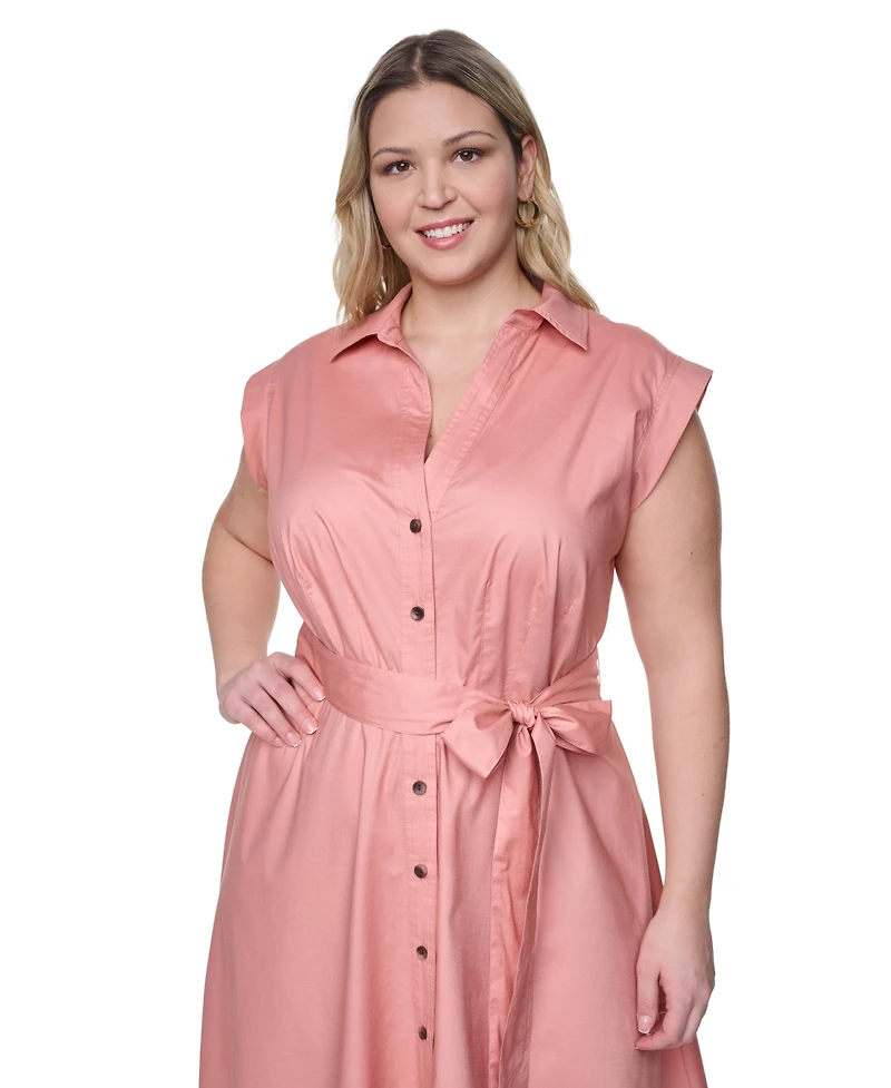 Calvin Klein Plus Cotton-Blend Collared V-Neck Shirt Dress