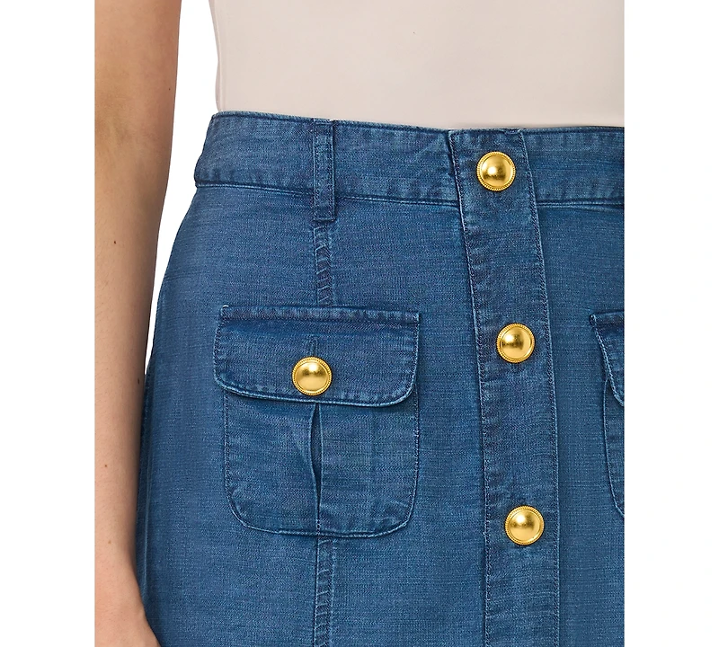 CeCe Women's Button-Down Denim Midi Skirt