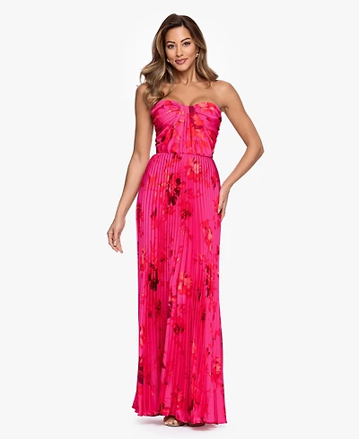 Betsy & Adam Women's Strapless Pleated Gown