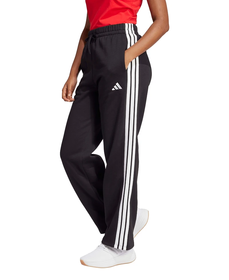 adidas Women's Essentials Three Stripes Fleece Open Hem Pants