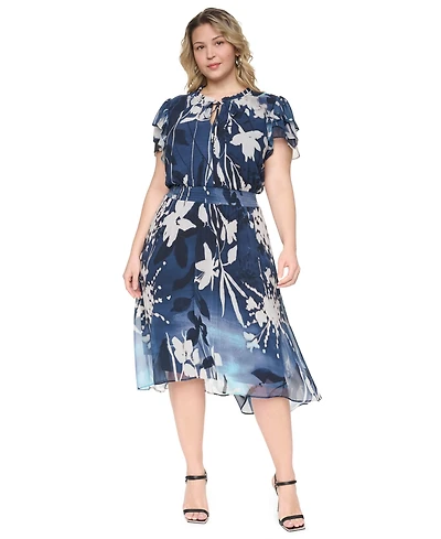 Dkny Plus Tie Neck Flutter-Sleeve Dress