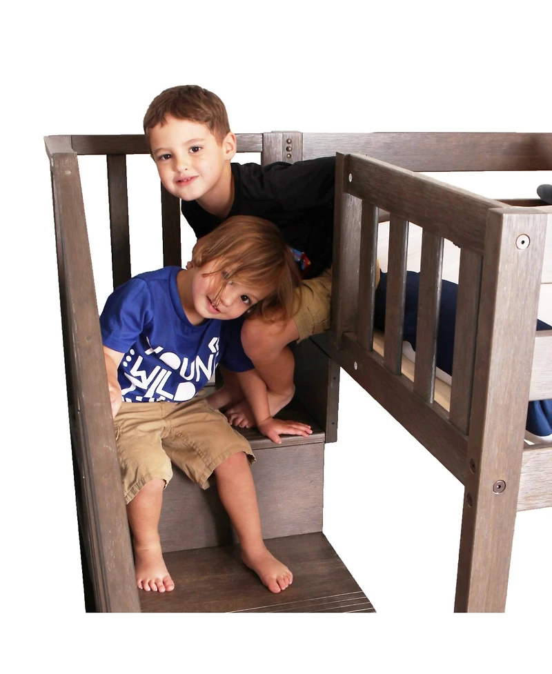 Max & Lily Twin Low Loft with Stairs and Curtains