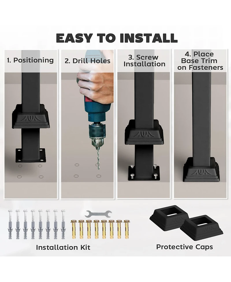 Outsunny 1-3 Step Handrails for Outdoor Steps, Metal Deck Railing