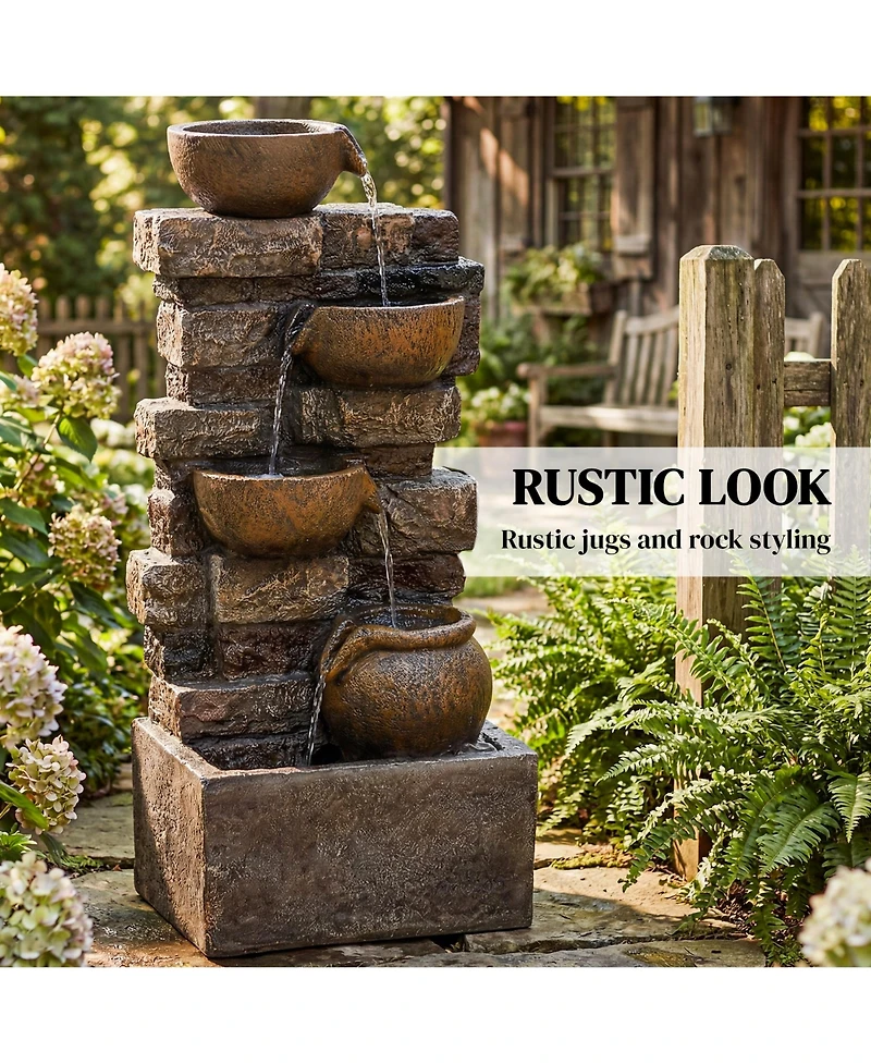 Outsunny Outdoor Fountain with Led Lights, Resin Garden Fountain
