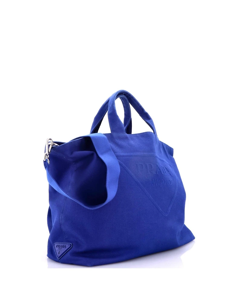 Pre-Owned Prada Large Embossed Triangle Logo Convertible Tote Canvas