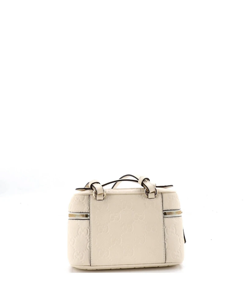 Pre-Owned Gucci Small Emblem Top Handle Vanity Bag Gg Embossed Leather