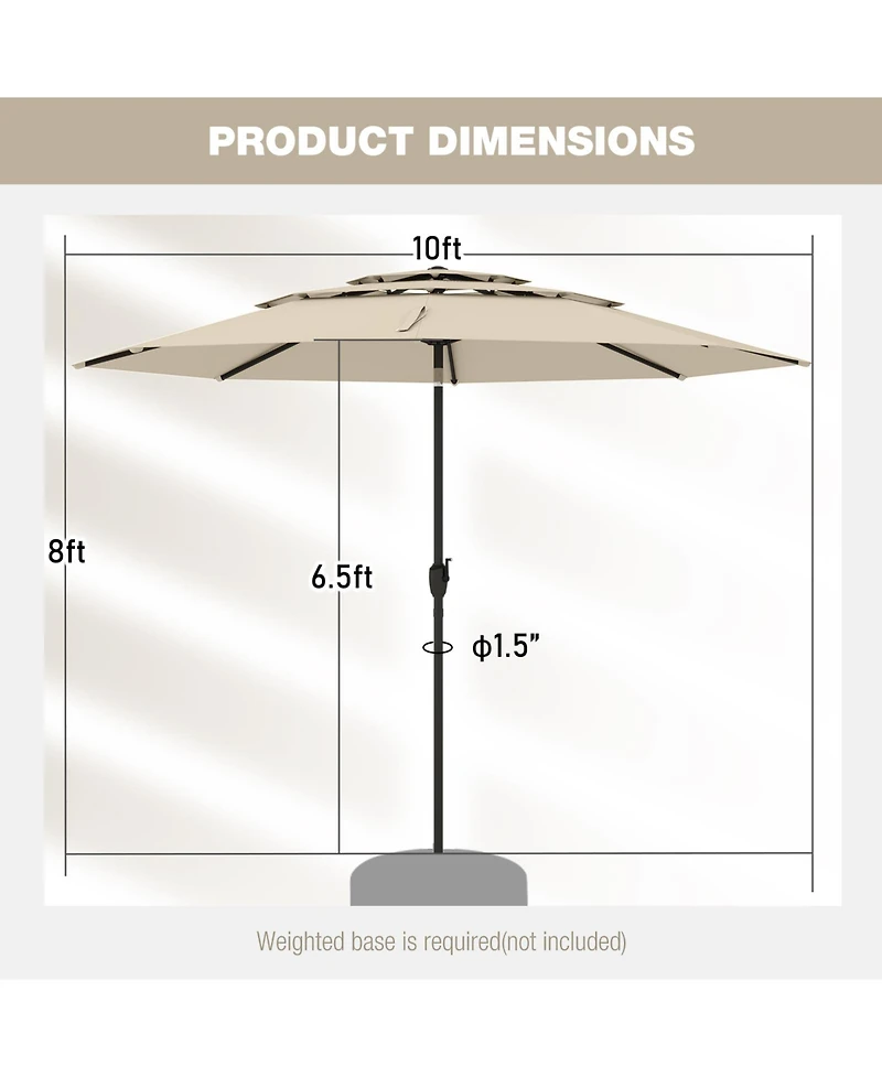 Sugift 10 feet 3 Tier Vented Patio Umbrella with Push Button Tilt