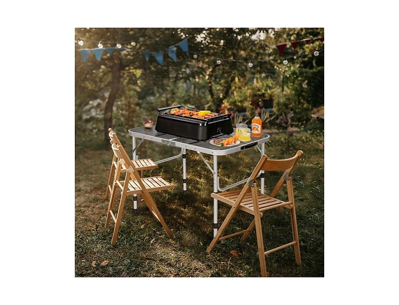 Lucky One Aluminum Grill Table with Iron Mesh Top, Folding Camping Table Adjustable Height