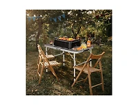 Lucky One Aluminum Grill Table with Iron Mesh Top, Folding Camping Table Adjustable Height
