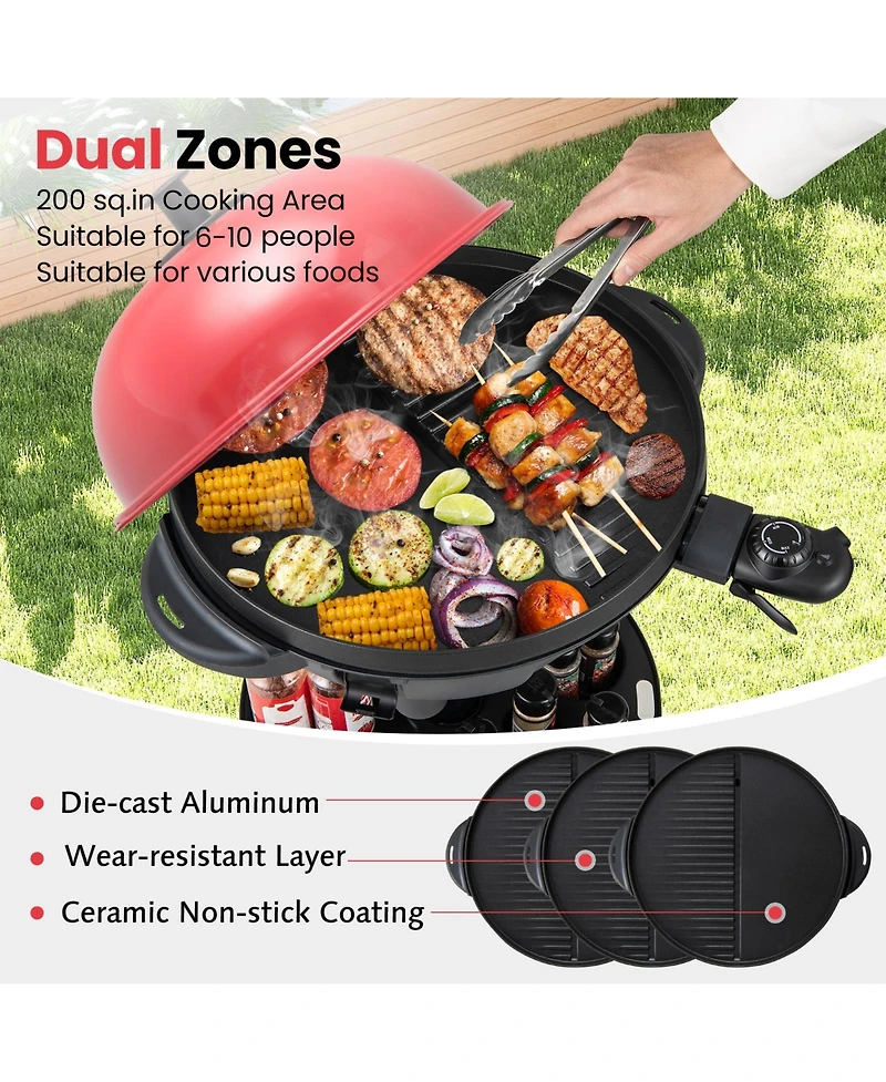 Sugift Electric Bbq Grill 1200W Indoor Outdoor Grill with 2-Zone Non-Stick Grilling Plate