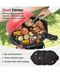 Sugift Electric Bbq Grill 1200W Indoor Outdoor Grill with 2-Zone Non-Stick Grilling Plate