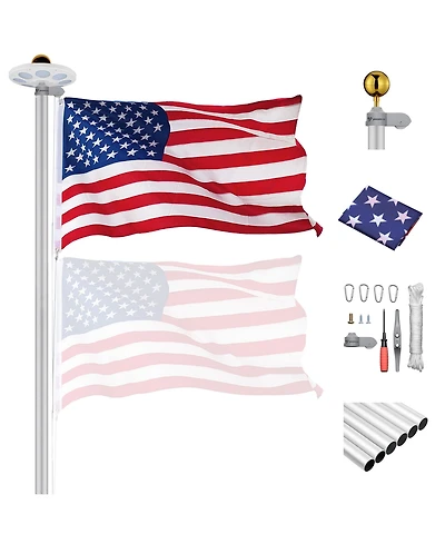 Yescom Bravery 20ft 13 Gauge Sectional Flag Pole with Solar Light Outside House
