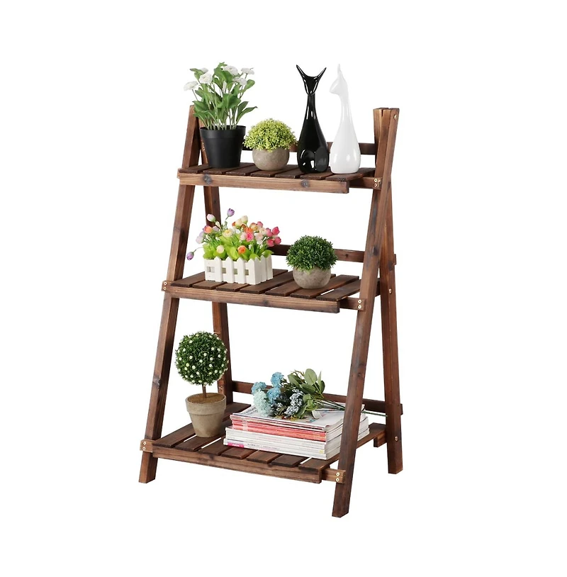 Yaheetech 3-Tier Folding Wooden Flower Pot Stand Flower Display Shelf