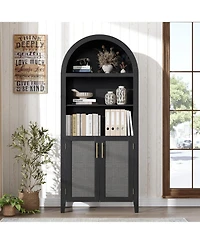 gaomon Arched Pantry Cabinet with Rattan Accent, 5-Tier Open Shelf Farmhouse Storage for Kitchen and Dining