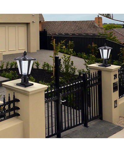 Clihome 2 Pieces 15inch H Solar Powered Outdoor Lantern, Modern Garden Light with Led