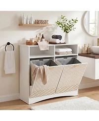 Tribesigns Double Tilt Out Trash Cabinet, 10 Gallon Hidden Trash Can Storage Cabinet with Open Compartments, Recycling Garbage Bin Holder
