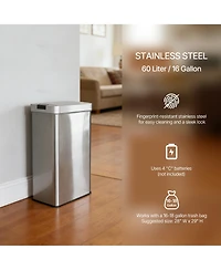 Mega Casa 16 Gallon Stainless Steel Slim Motion Sensor with Butterfly Lid Trash Can