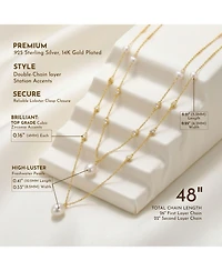 Genevive Sterling Silver 14K Gold Plated with Freshwater Pearl Layered Necklace