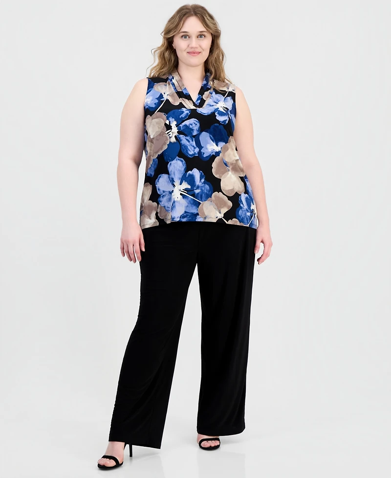 Anne Klein Plus Printed V-Neck Sleeveless Top