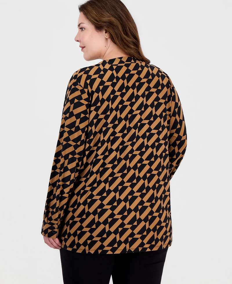 Anne Klein Essentials Plus V-Neck Long-Sleeve Top