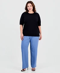 Anne Klein Essentials Plus Puffed-Sleeve Crewneck Sweater