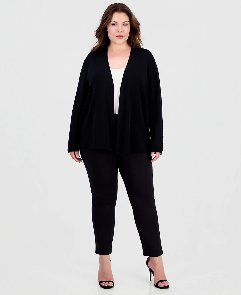 Anne Klein Essentials Plus Collarless Open-Front Long-Sleeve Cardigan