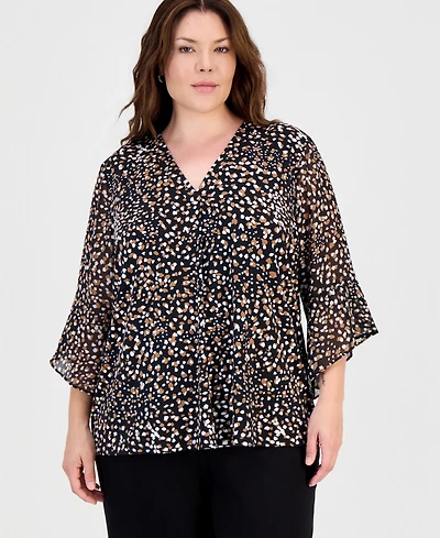 Anne Klein Essentials Plus Ruffle-Cuff V-Neck Top