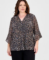 Anne Klein Essentials Plus Ruffle-Cuff V-Neck Top