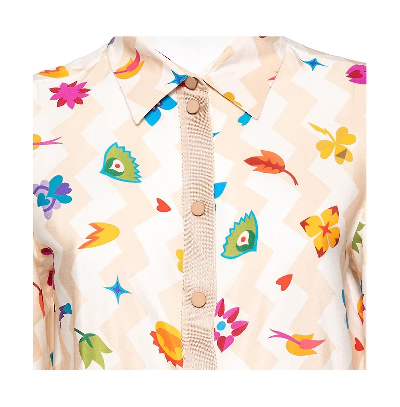 Pre-Owned Missoni Women's Printed Crepe and Knit Trim Detailed Button Front Shirt