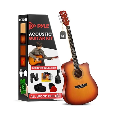 Pyle 41 inch Full-Size Acoustic Guitar Kit, Cutaway Body with Digital Tuner and Accessory Kit