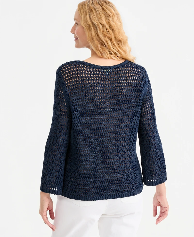 Style & Co Women's Open-Stitch 3/4-Sleeve Sweater, Macy's Exclusive