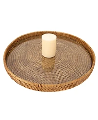 Artifacts Trading Company Rattan Round Serving-Ottoman Tray with Glass Insert